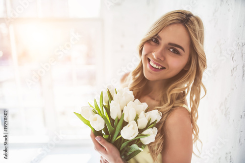 Young woman with tulips