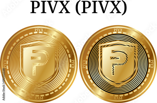 Set of physical golden coin PIVX (PIVX), digital cryptocurrency. PIVX (PIVX) icon set.  photo