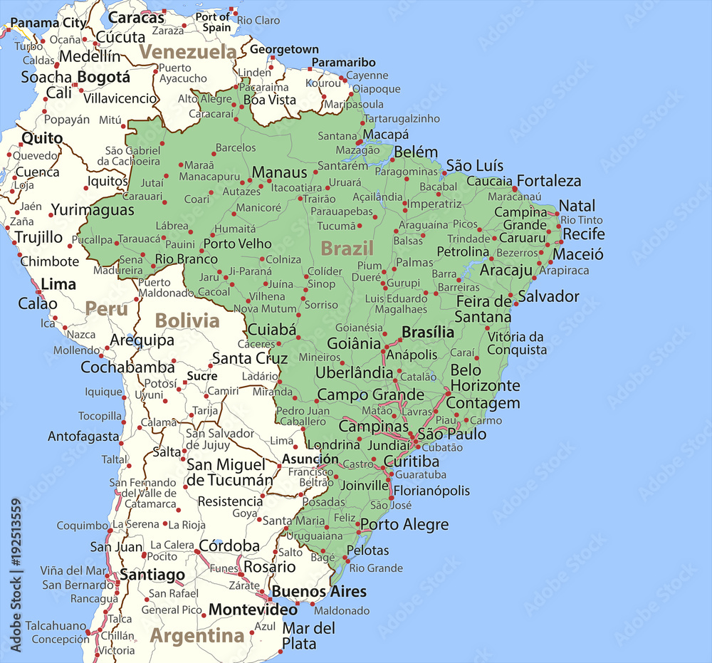 Fototapeta premium Brazylia-Kraje-Świata-Mapa wektorowa-A