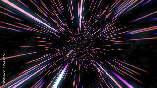 Abstract retro color of warp or hyperspace motion in blue star trail 3d illustration