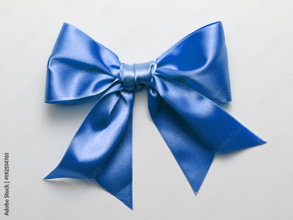 Blue Ribbon Bow with Real Shadow isolated on White Background Blue Ribbon Bow with Real Shadow isolated on White Background