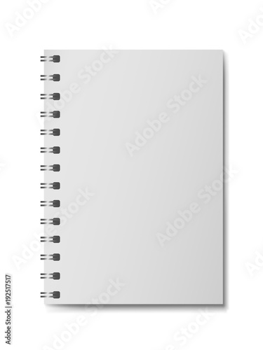 3D realistic model notebook without hard cover. Vertical organizer with clean page. Template of notepad or diary isolated on white background. Mockup of empty book with silver spiral