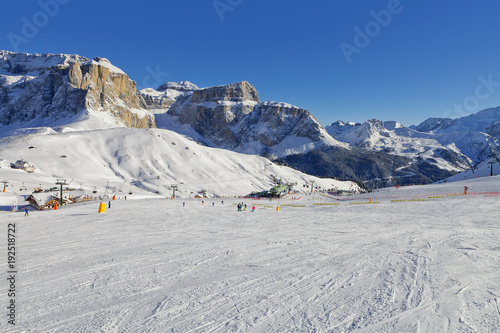 Italian Dolomites in Winter from Val di Fassa Ski Area, Trentino-Alto-Adige region, Italy