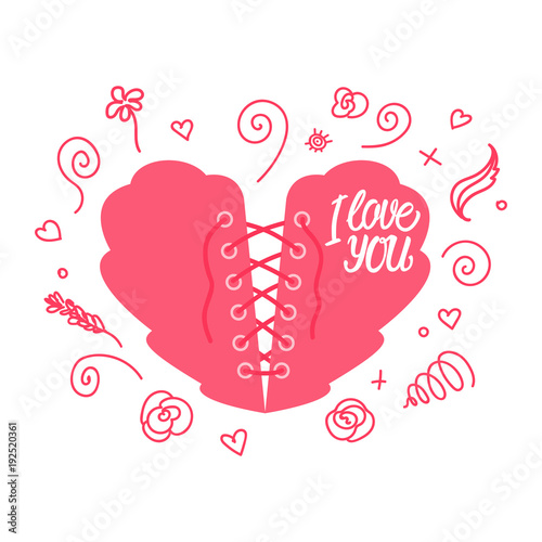Lacing heart. Valentine's Day. Heart with lacing as a corset. Vector illustration isolated on white background.