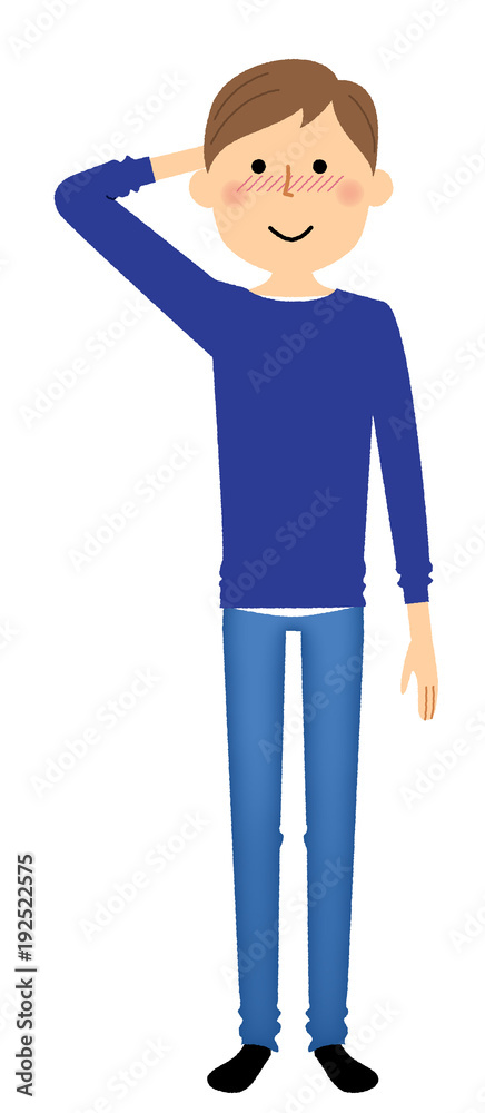 若い男性　パパ　照れる