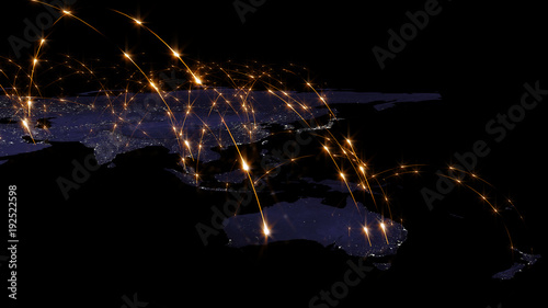 Fototapeta Naklejka Na Ścianę i Meble -  3D rendering of the best concept of the global network, the Internet, global communication, business, traffic flows. Elements of this image furnished by NASA
