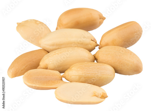 Peanuts isolated on the white background. Close up photo