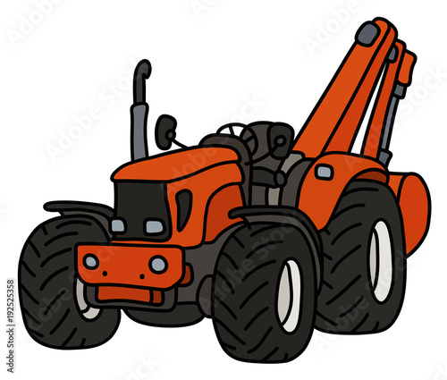 The orange tractor with the excavator