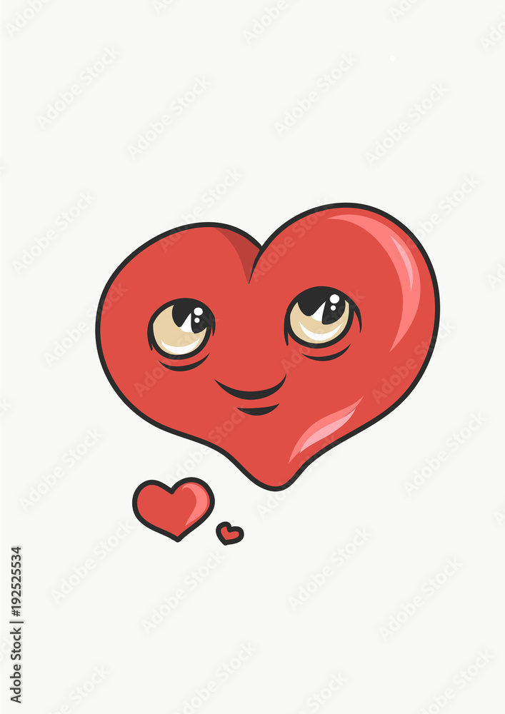 Funny heart character smiling with cartoon style. Vector Illustration