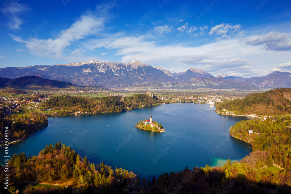 Fototapeta premium Panoramic view of Bled Lake, Slovenia