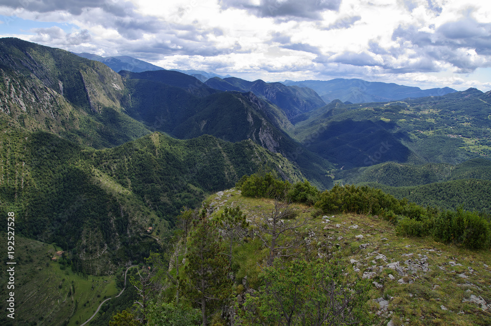 Cloudy landscape from Mirador de Gresolet. Pyrenees, Catalonia, Spain