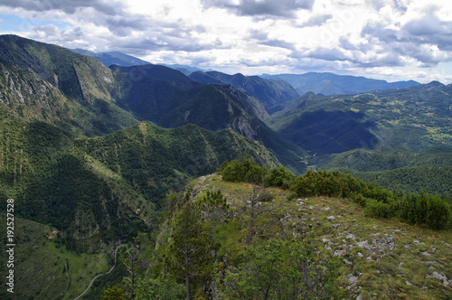 Fototapeta Naklejka Na Ścianę i Meble -  Cloudy landscape from Mirador de Gresolet. Pyrenees, Catalonia, Spain