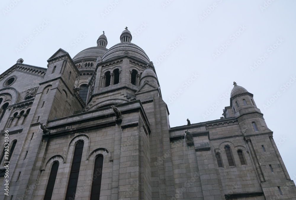 Paris,France-January 22, 2018: Wet gargoyles at a Catholic church in France 