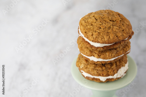 Home Made Oatmeal Creme Pies on a Stand