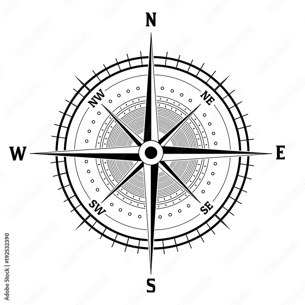 Black and white compass icon