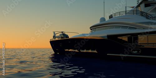 Extremely detailed and realistic high resolution 3D illustration of a luxury super yacht