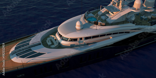 Extremely detailed and realistic high resolution 3D illustration of a luxury super yacht photo