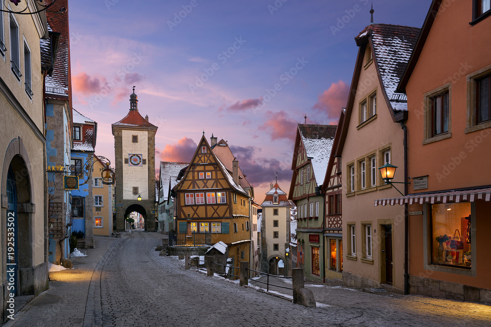 Rothenburg ob der Tauber view of traditional medieval houses at sunset