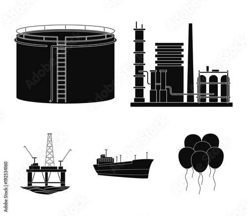 Oil refinery, tank, tanker, tower. Oil set collection icons in black style vector symbol stock illustration web.
