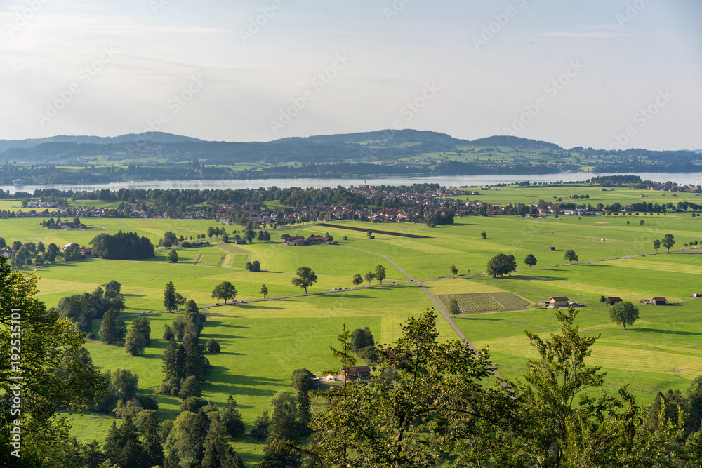 Fototapeta premium View of the Landscape and Forggensee Lake from Neuschwanstein Castle in Fuessen
