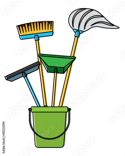 cleaning objects plastic bucket full of janitor cleaning helpful vector illustration