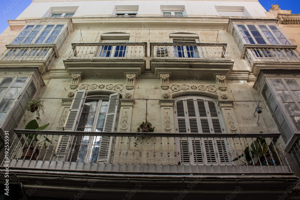 Facade. Traditional buildings of Cádiz. Cádiz. Picture taken – February 10, 2018.