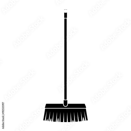 broom long wooden handle tool for cleaning vector illustration black and white design photo
