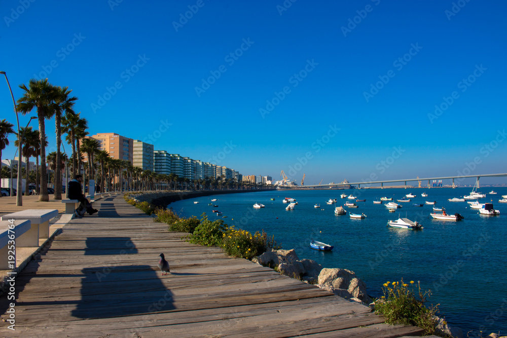Seafront. Embankment and sea view in Cádiz. Picture taken – February 10, 2018.