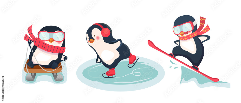 Obraz premium active penguins in winter