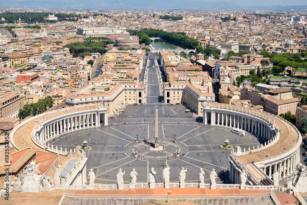 View of the Saint Peter Square, the Vatican and the city of Rome