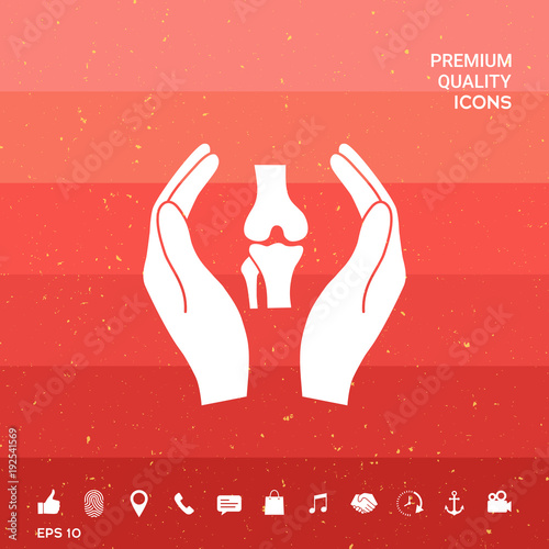 Hands holding knee-joint - protection icon