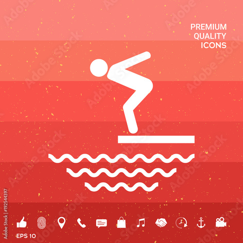 Swimmer on a springboard, Jumping into the water - icon