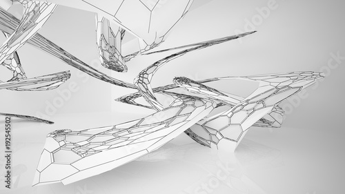 Abstract drawing white parametric interior with window. Polygon colored drawing. 3D illustration and rendering.