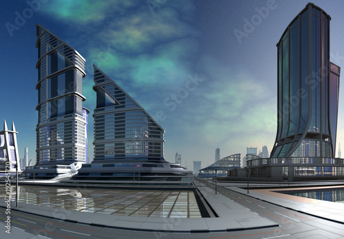 Futuristic City Skyline by Day - 3d illustration 