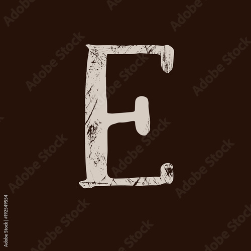 Letter E. Handwritten by dry brush. Rough strokes textured font. Vector illustration. Grunge style elegant alphabet.
