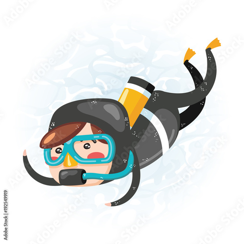 Clip art of one cute boy scuba diver in black wet suit which is ideal for creating your wallpapers, backgrounds, stickers, fabric patterns, clothing prints, labels, crafts & projects