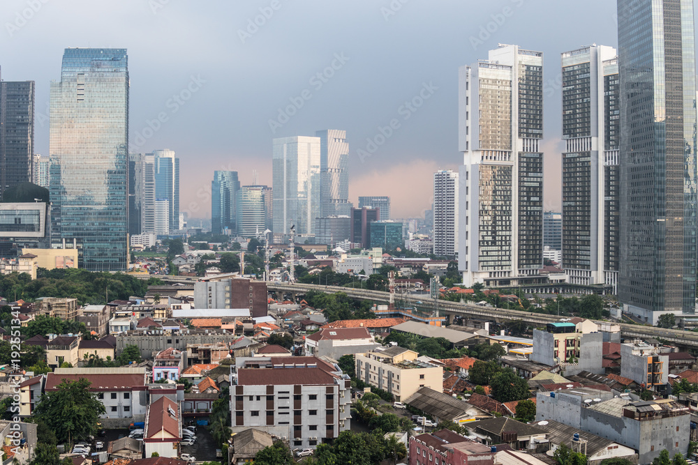 Aerial view of a residential district in the heart of Jakarta business district
