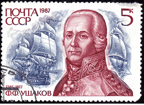 USSR - CIRCA 1987: A stamp printed in USSR (Russia), shows portrait of admiral Fedor Ushakov (1745-1817), circa 1987 photo