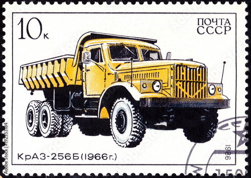 USSR - CIRCA 1986  A stamp printed in in the USSR shows Truck KrAZ-256B - 1966  circa 1986