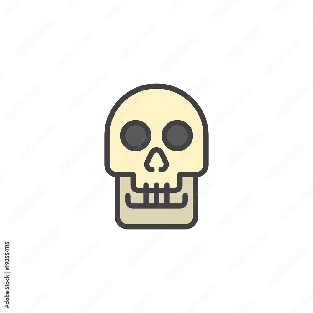 Human skull filled outline icon, line vector sign, linear colorful pictogram isolated on white. Anthropology symbol, logo illustration. Pixel perfect vector graphics