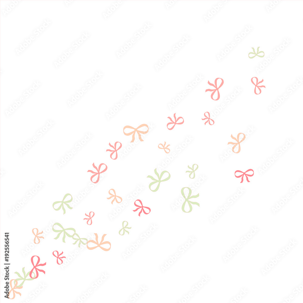 Festive Background with Colorful Bows. Cute Pattern for Postcard, Print, Banner or Poster. Small Pretty Bows For Party Decoration, Wedding, Birthday or Anniversary Invitation. Vector
