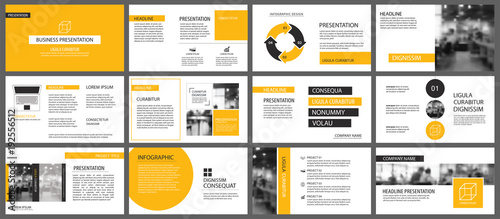Yellow presentation templates and infographics elements background. Use for business annual report, flyer, corporate marketing, leaflet, advertising, brochure, modern style.