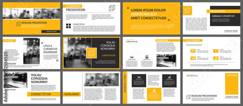 Yellow presentation templates and infographics elements background. Use for business annual report, flyer, corporate marketing, leaflet, advertising, brochure, modern style.
