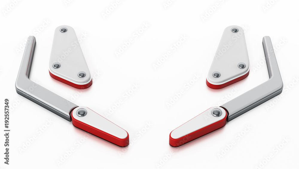 Pinball flippers and bumpers isolated on white background. 3D illustration Pinball flippers and bumpers isolated on white background. 3D illustration