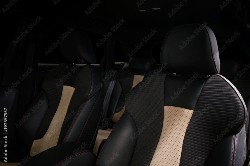 Fototapeta premium Leather seats in modern car . Interior detail.