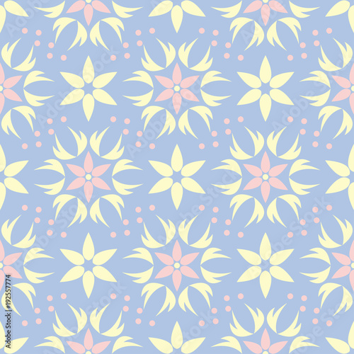 Floral blue seamless pattern. Colored background with beige and pink elements © Liudmyla
