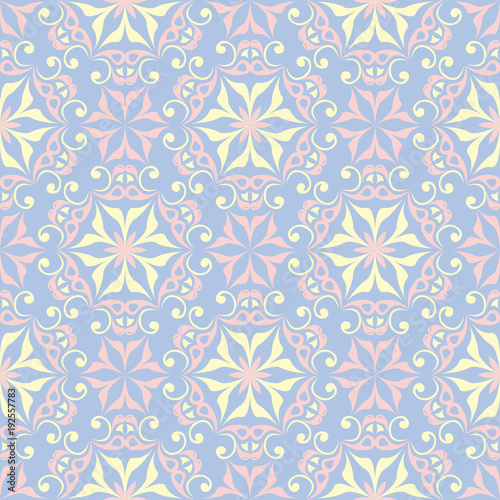 Floral seamless pattern. Pale blue background with beige and pink flower elements