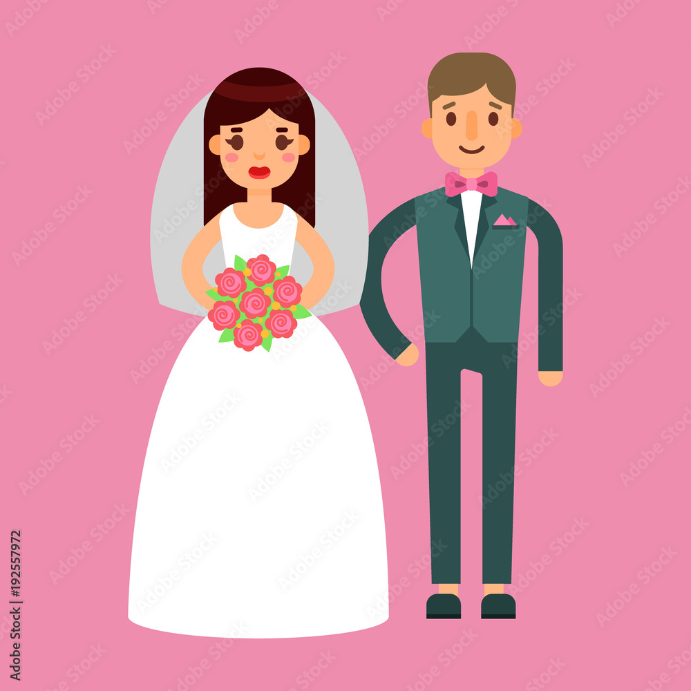 Wedding couple beautiful model girl in white dress and man in suit bride vector illustration Wedding couple beautiful model girl in white dress and man in suit bride vector illustration
