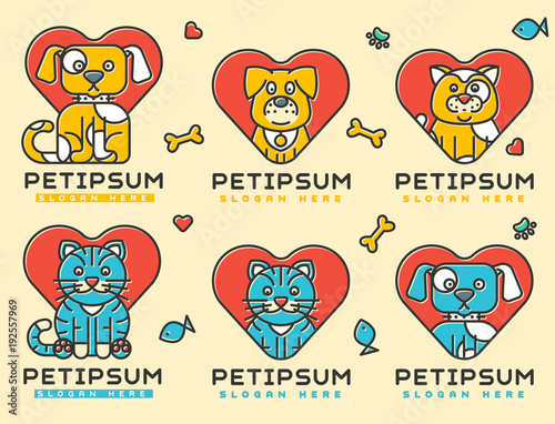 Pet cat and dog vector domestic insignia silhouette veterinary medical refuge shelter center for homeless pets animal element.