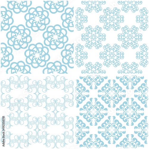 Floral patterns. Set of light blue elements on white. Seamless backgrounds